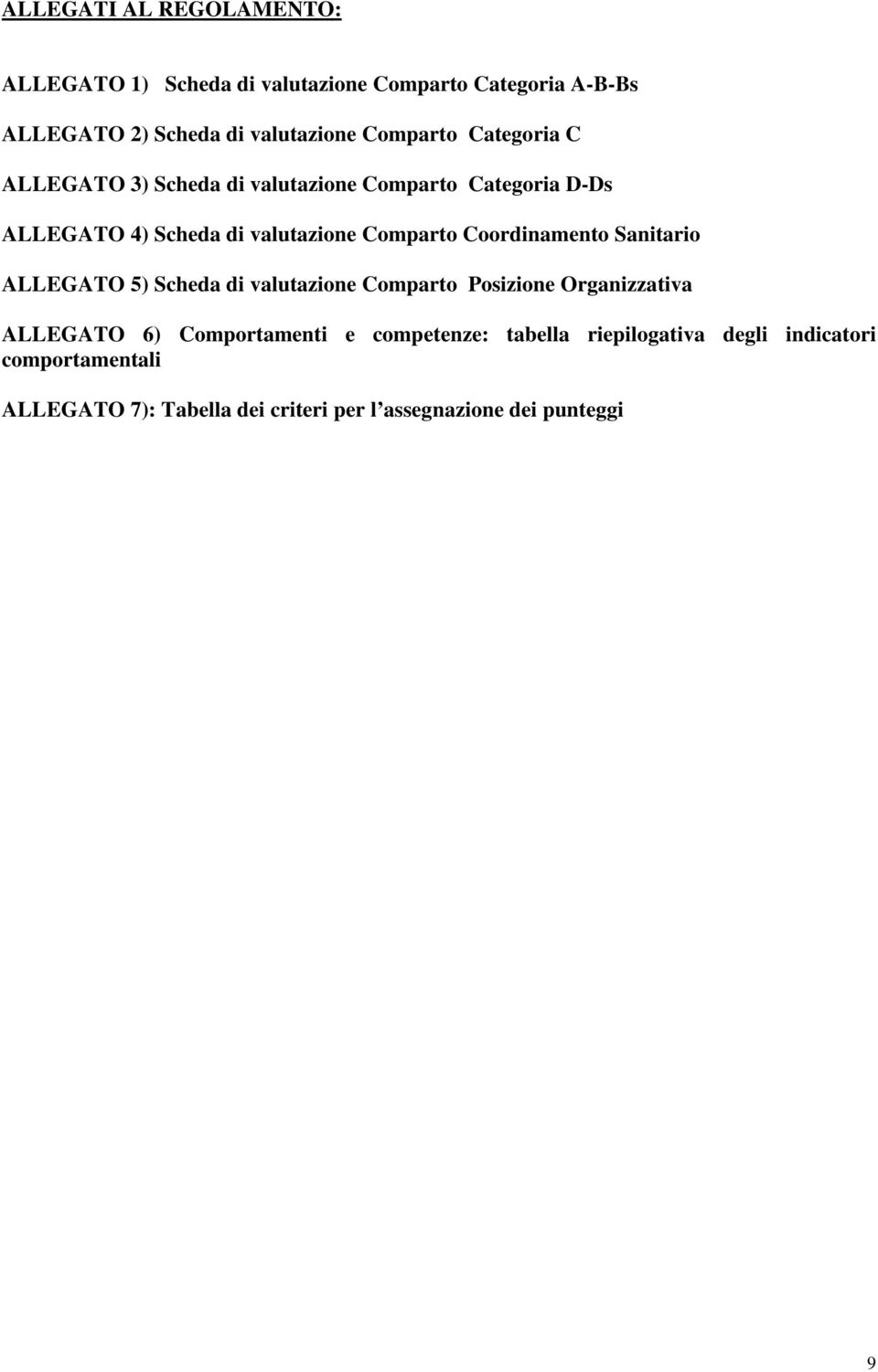 Coordinamento Sanitario ALLEGATO 5) Scheda di valutazione Comparto Posizione Organizzativa ALLEGATO 6) Comportamenti e