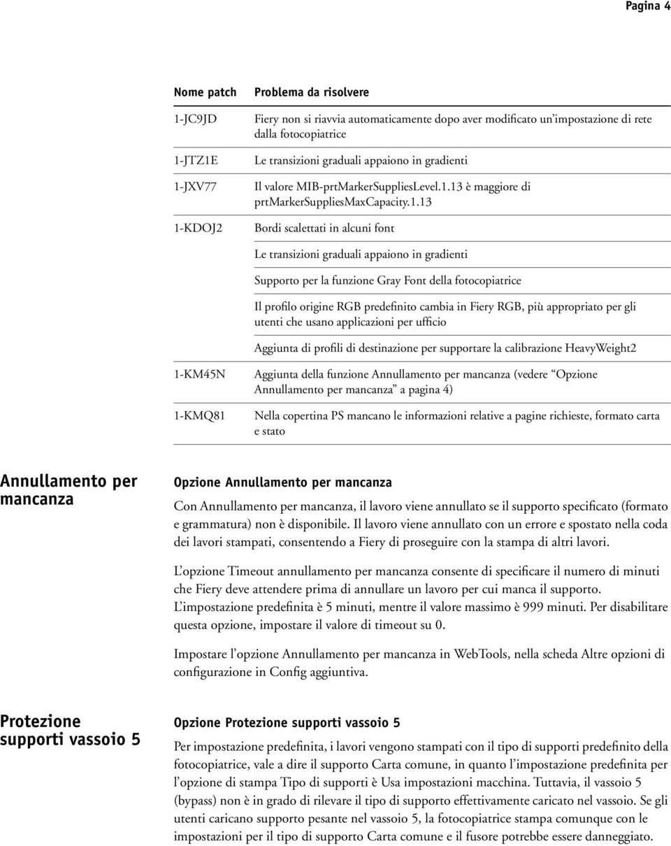 13 è maggiore di prtmarkersuppliesmaxcapacity.1.13 Bordi scalettati in alcuni font Le transizioni graduali appaiono in gradienti Supporto per la funzione Gray Font della fotocopiatrice Il profilo