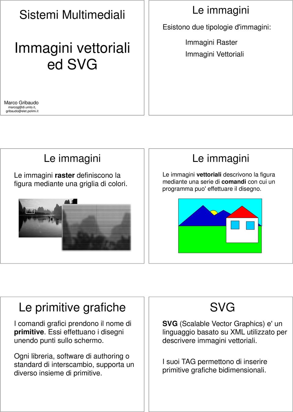 Le immagini Le immagini vettoriali descrivono la figura mediante una serie di comandi con cui un programma puo' effettuare il disegno.