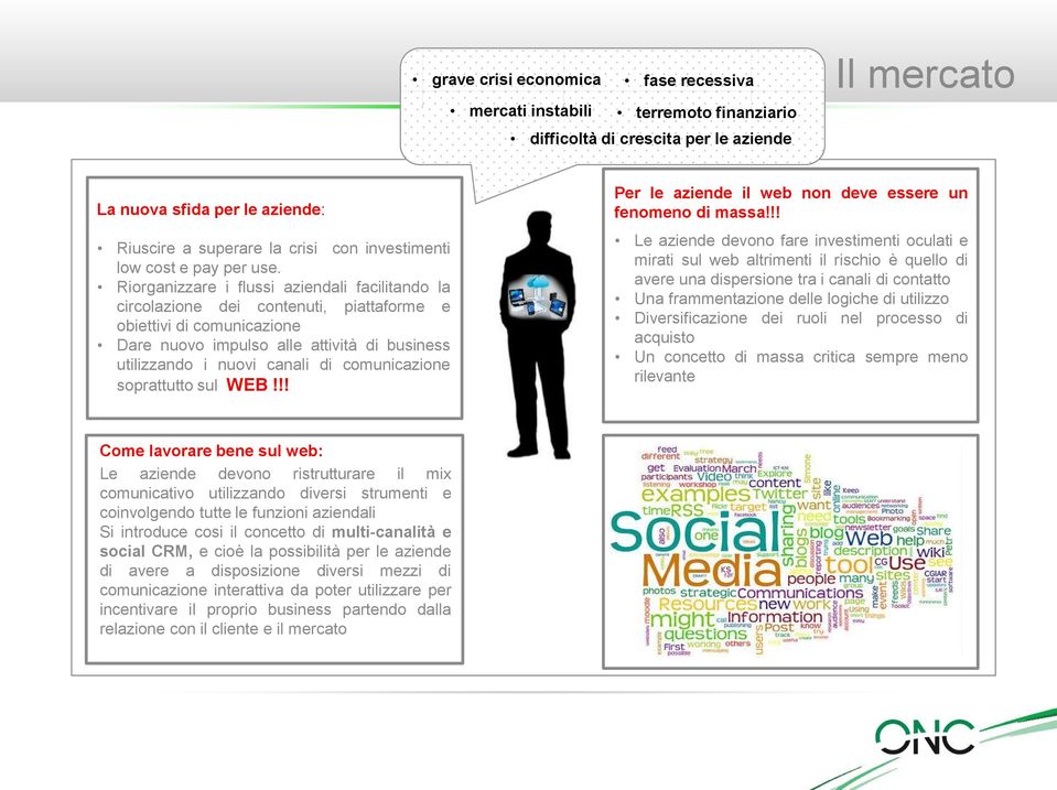 Riorganizzare i flussi aziendali facilitando la circolazione dei contenuti, piattaforme e obiettivi di comunicazione Dare nuovo impulso alle attività di business utilizzando i nuovi canali di