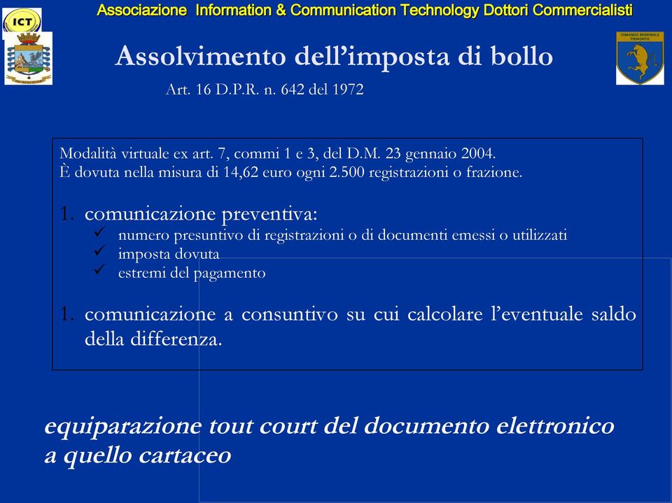 ,62 euro ogni 2.500 registrazioni o frazione. 1.