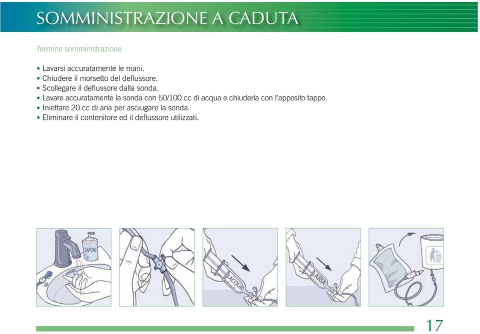 Lavare accuratamente la sonda con 50/100 cc di acqua e chiuderla con l apposito tappo.