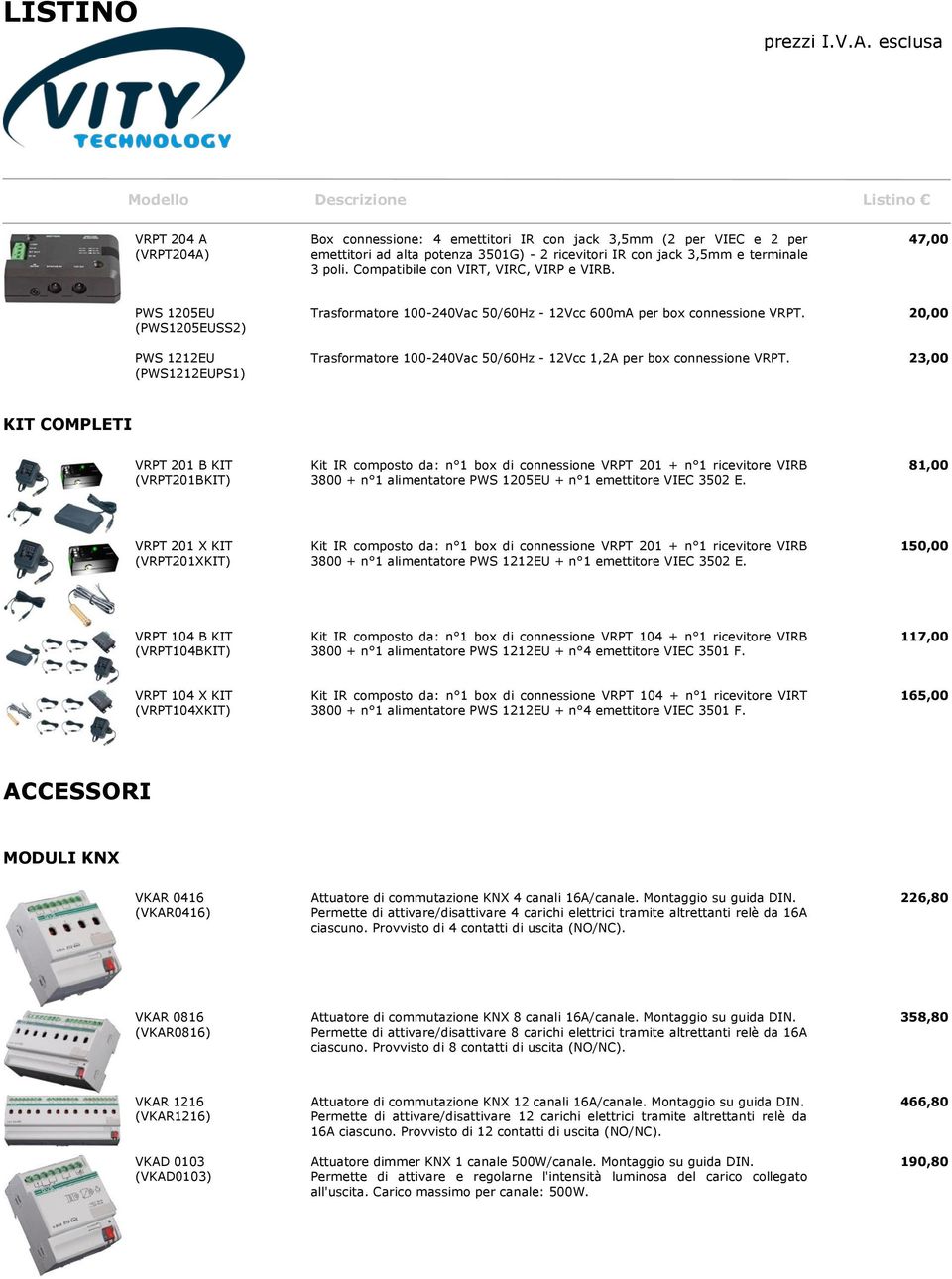 20,00 Trasformatore 100-240Vac 50/60Hz - 12Vcc 1,2A per box connessione VRPT.