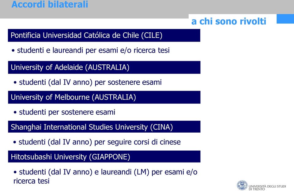 (AUSTRALIA) studenti per sostenere esami Shanghai International Studies University (CINA) studenti (dal IV anno) per
