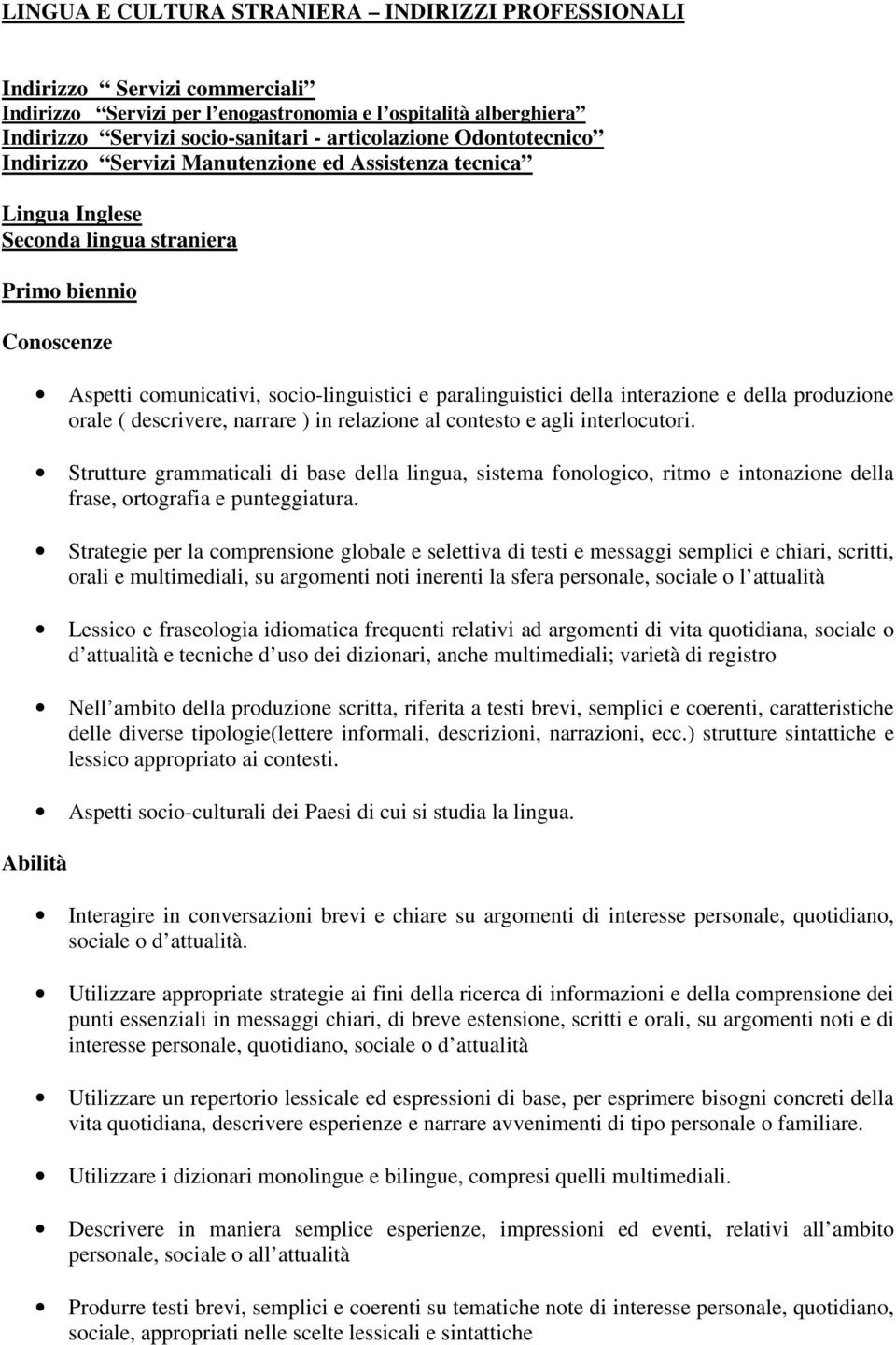 della interazione e della produzione orale ( descrivere, narrare ) in relazione al contesto e agli interlocutori.