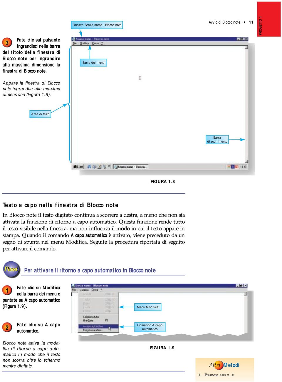 Finestra Senza nome - Blocco note Barra dei menu Avvio di Blocco note PROGETTO Area di testo Barra di scorrimento FIGURA.