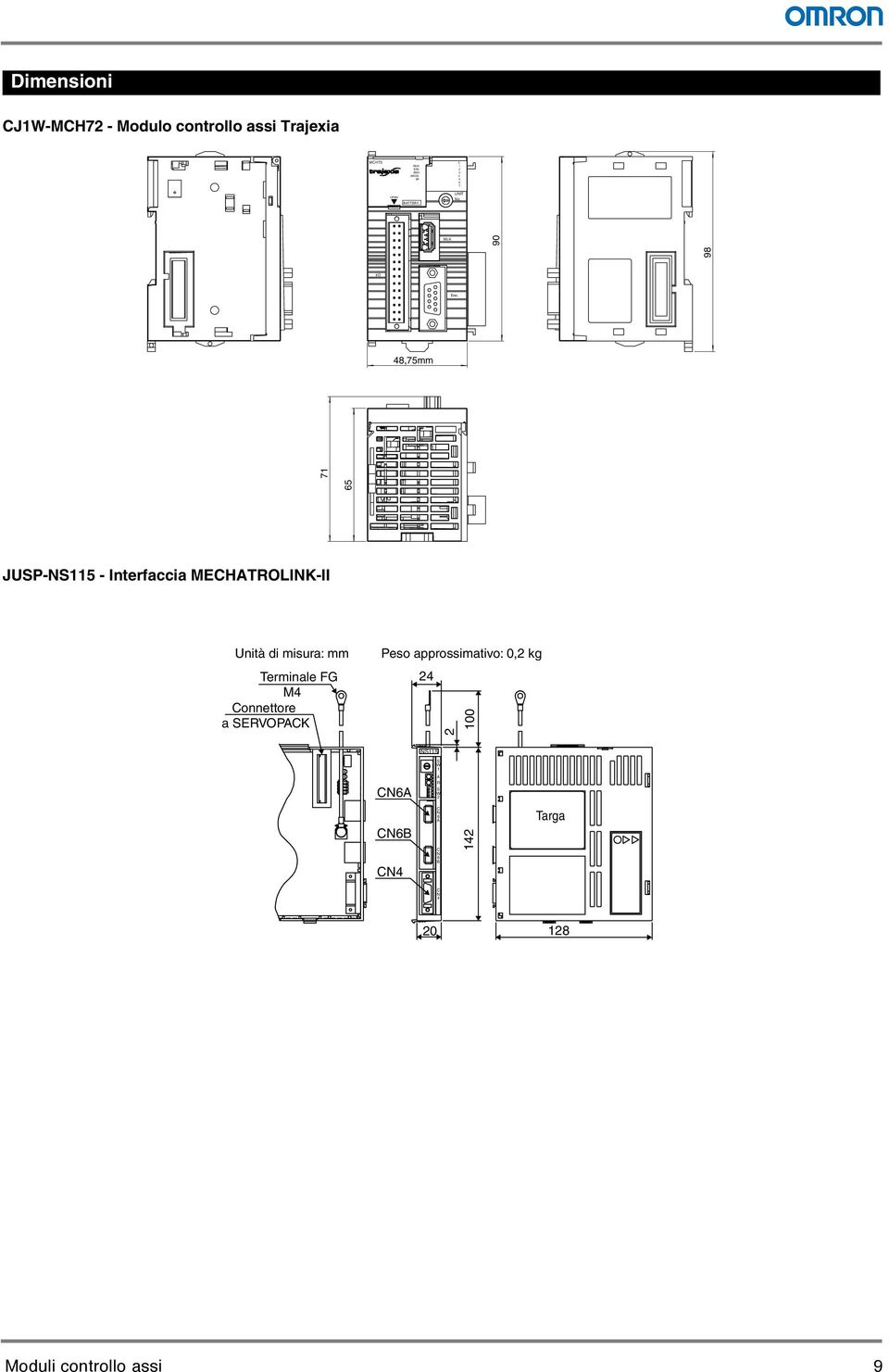 48,75mm 65 71 98 JUSP-NS115 - Interfaccia MECHATROLINK-II Unità di misura: mm Terminale FG M4