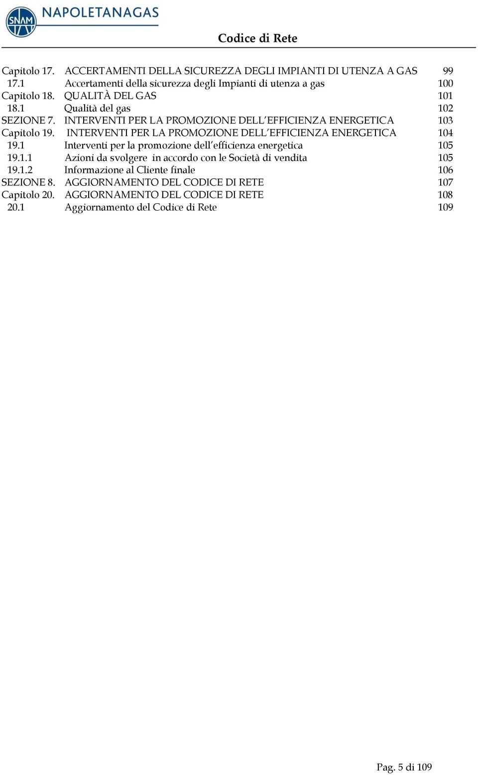 INTERVENTI PER LA PROMOZIONE DELL EFFICIENZA ENERGETICA 104 19.1 Interventi per la promozione dell efficienza energetica 105 19.1.1 Azioni da svolgere in accordo con le Società di vendita 105 19.