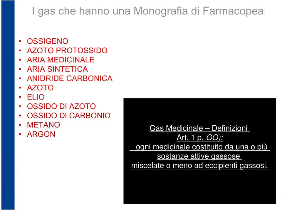 CARBONIO METANO ARGON Gas Medicinale Definizioni Art. 1 p.
