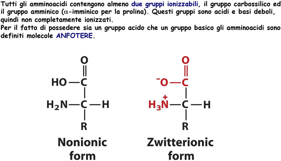 Questi gruppi sono acidi e basi deboli, quindi non completamente ionizzati.
