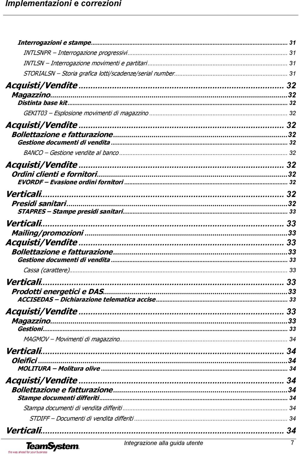 .. 32 BANCO Gestione vendite al banco... 32 Acquisti/Vendite... 32 Ordini clienti e fornitori... 32 EVORDF Evasione ordini fornitori... 32 Verticali... 32 Presidi sanitari.