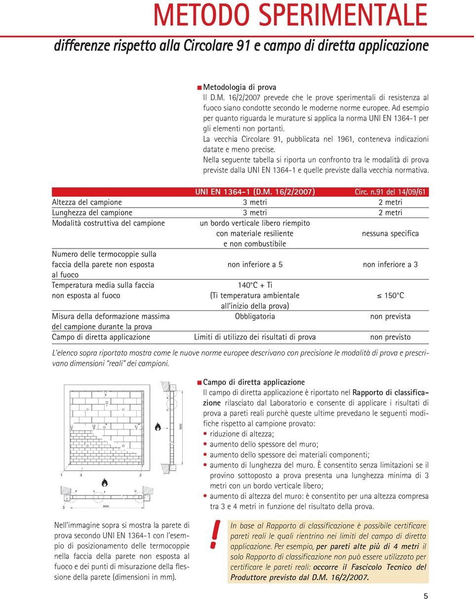 Nella seguente tabella si riporta un confronto tra le modalità di prova previste dalla UNI EN 1364-1 e quelle previste dalla vecchia no