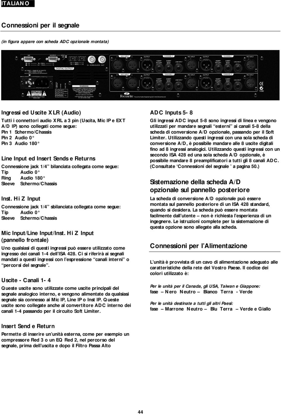 della scheda di conversione A/D opzionale, passando per il Soft Limiter.