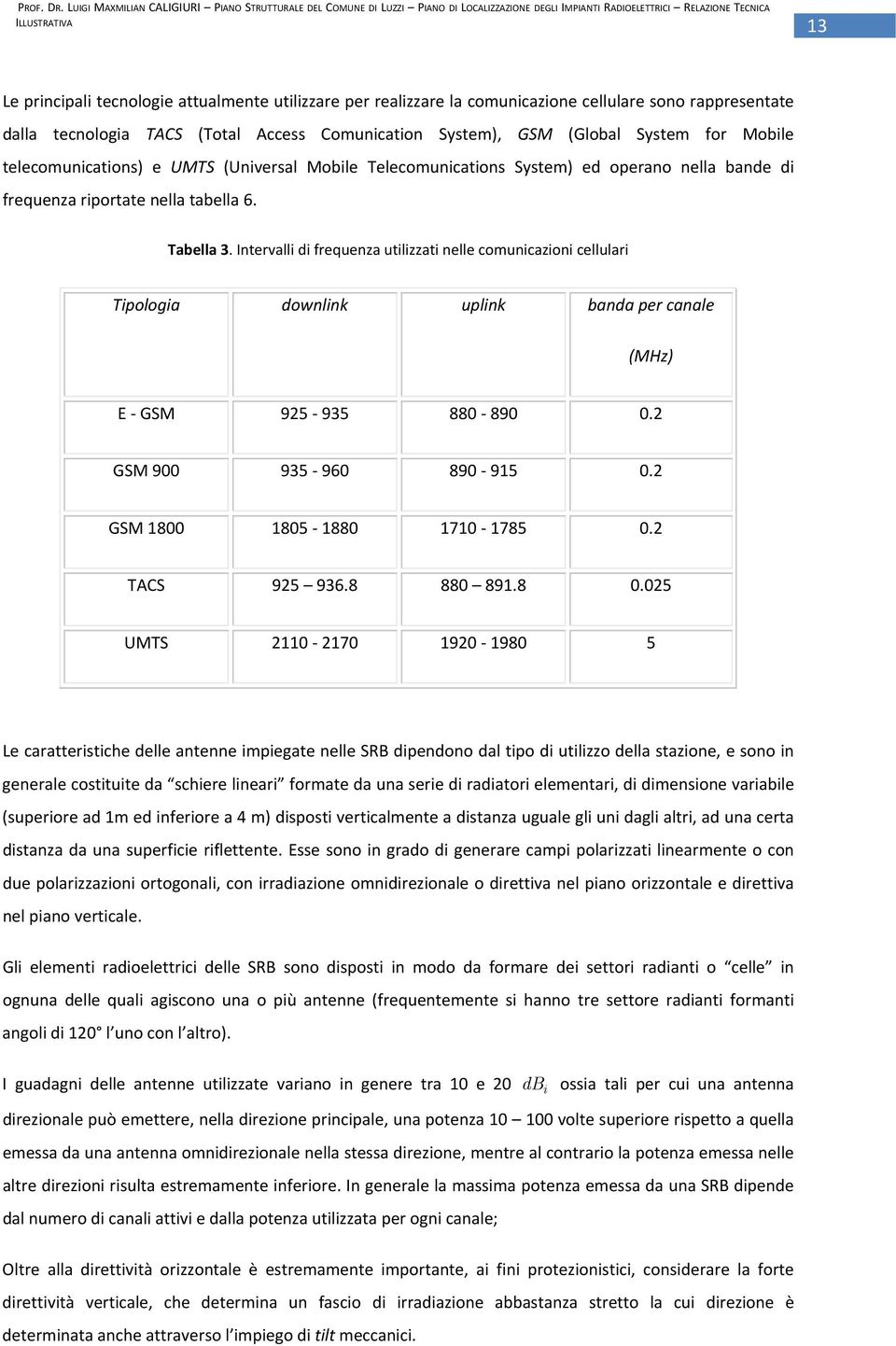 Intervalli di frequenza utilizzati nelle comunicazioni cellulari Tipologia downlink uplink banda per canale (MHz) E GSM 925 935 880 890 0.2 GSM 900 935 960 890 915 0.2 GSM 1800 1805 1880 1710 1785 0.