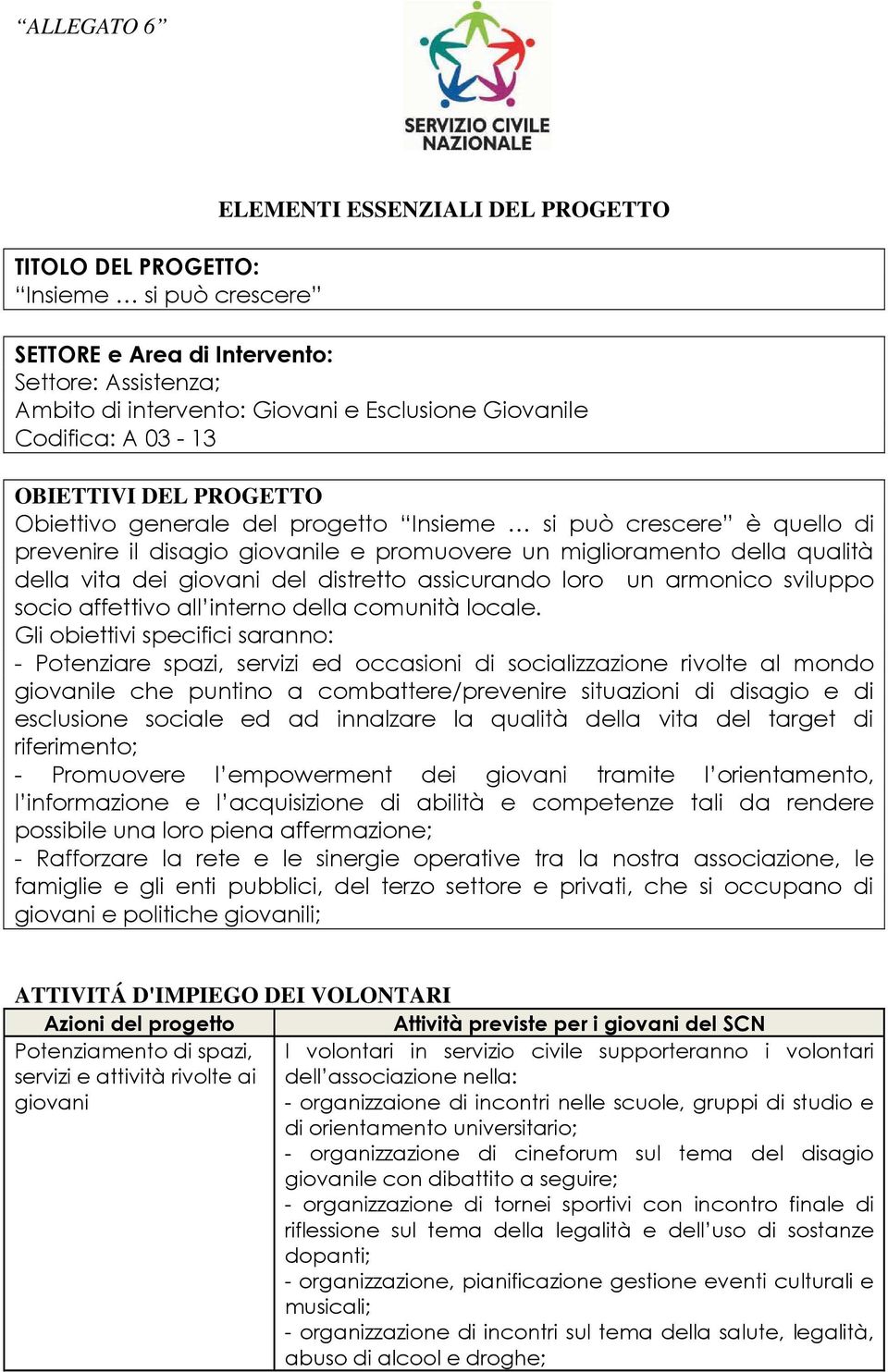 giovani del distretto assicurando loro un armonico sviluppo socio affettivo all interno della comunità locale.