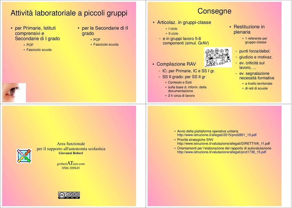 Compilazione RAV IC: per Primarie, IC e SS I gr. SS II grado: per SS II gr Contesto e Esiti ev. criticità sul lavoro,... ev. segnalazione necessità formative a livello territoriale sulla base d.