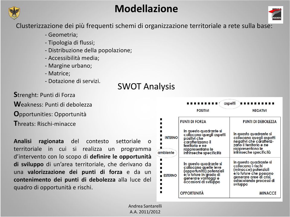 Strenght: Punti di Forza Weakness: Punti di debolezza Opportunities: Opportunità Threats: Rischi-minacce SWOT Analysis Analisi ragionata del contesto settoriale o