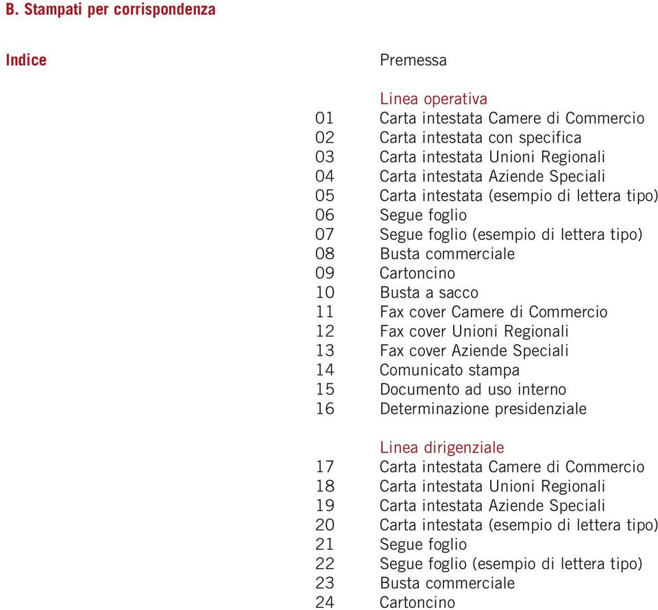 Fax cover Unioni Regionali 13 Fax cover Aziende Speciali 14 Comunicato stampa 15 Documento ad uso interno 16 Determinazione presidenziale Linea dirigenziale Carta intestata Camere di Commercio 18