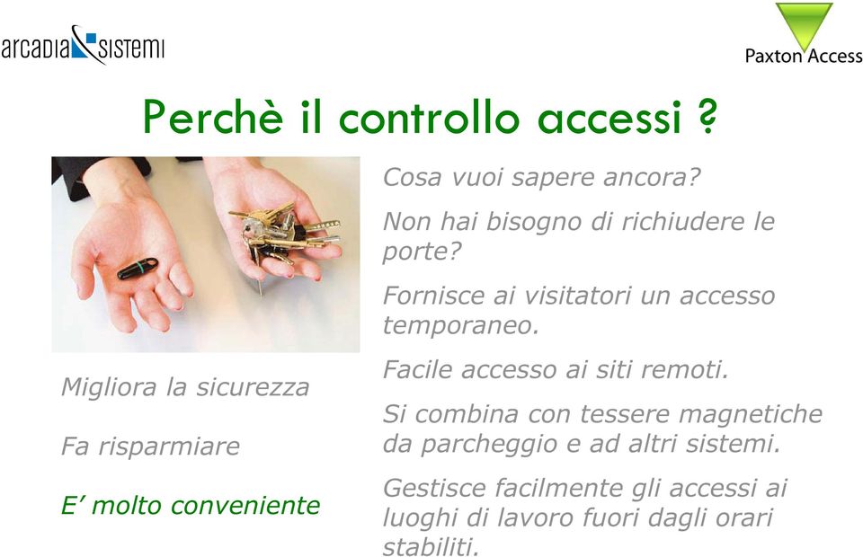 Migliora la sicurezza Fa risparmiare E molto conveniente Facile accesso ai siti remoti.