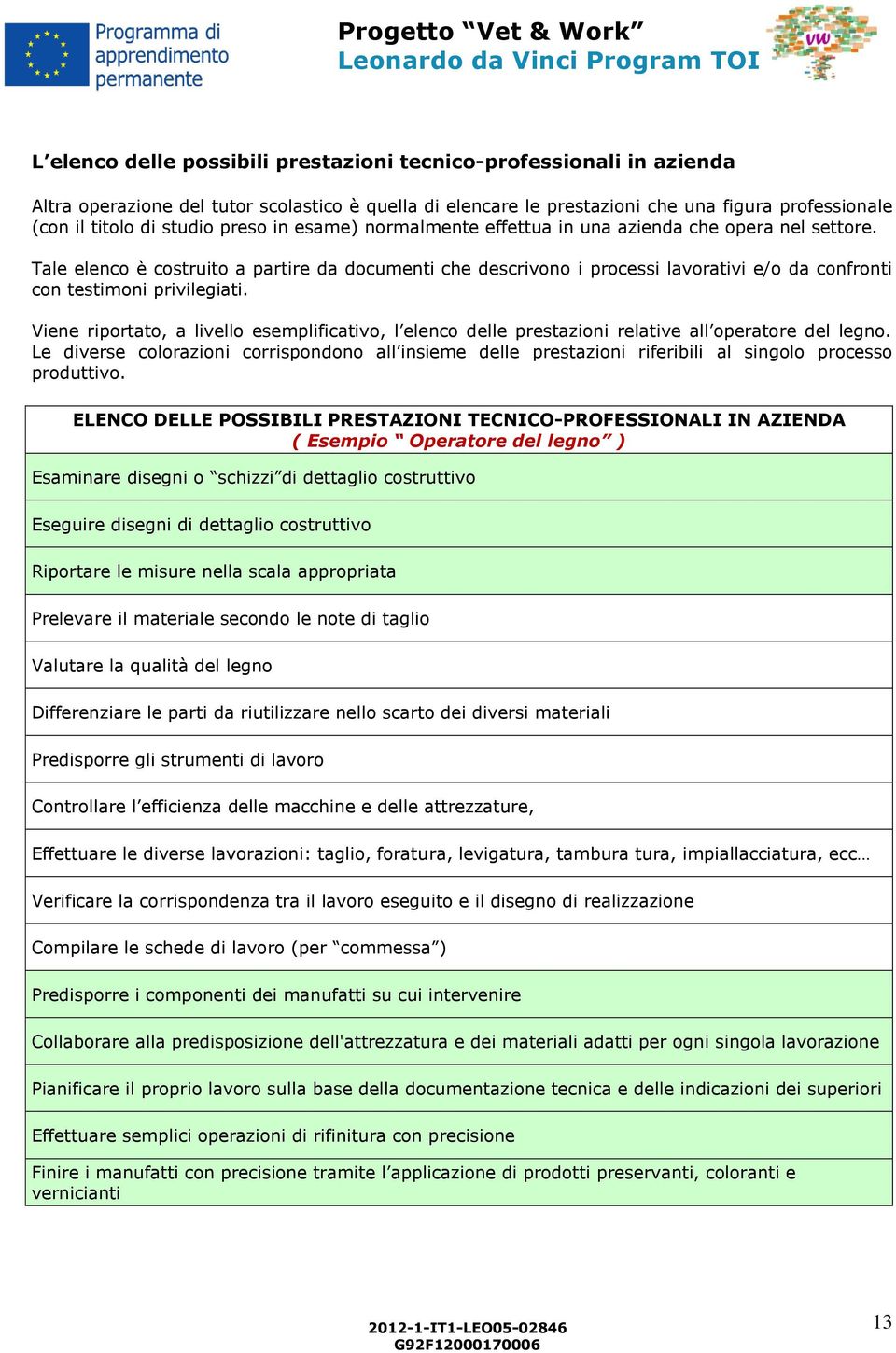 Tale elenco è costruito a partire da documenti che descrivono i processi lavorativi e/o da confronti con testimoni privilegiati.