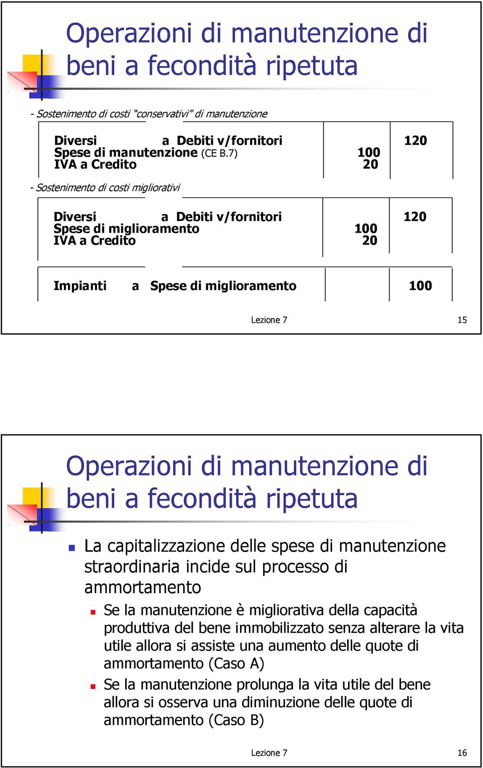 manutenzione di beni a La capitalizzazione delle spese di manutenzione straordinaria incide sul processo di ammortamento Se la manutenzione è migliorativa della capacità produttiva del bene