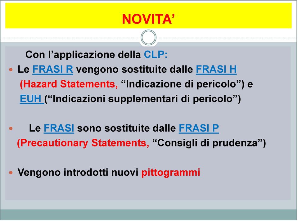 supplementari di pericolo ) Le FRASI sono sostituite dalle FRASI P