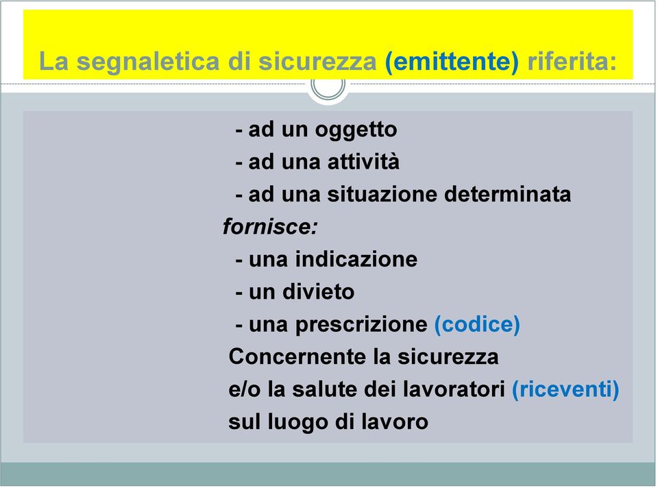 indicazione - un divieto - una prescrizione (codice) Concernente la