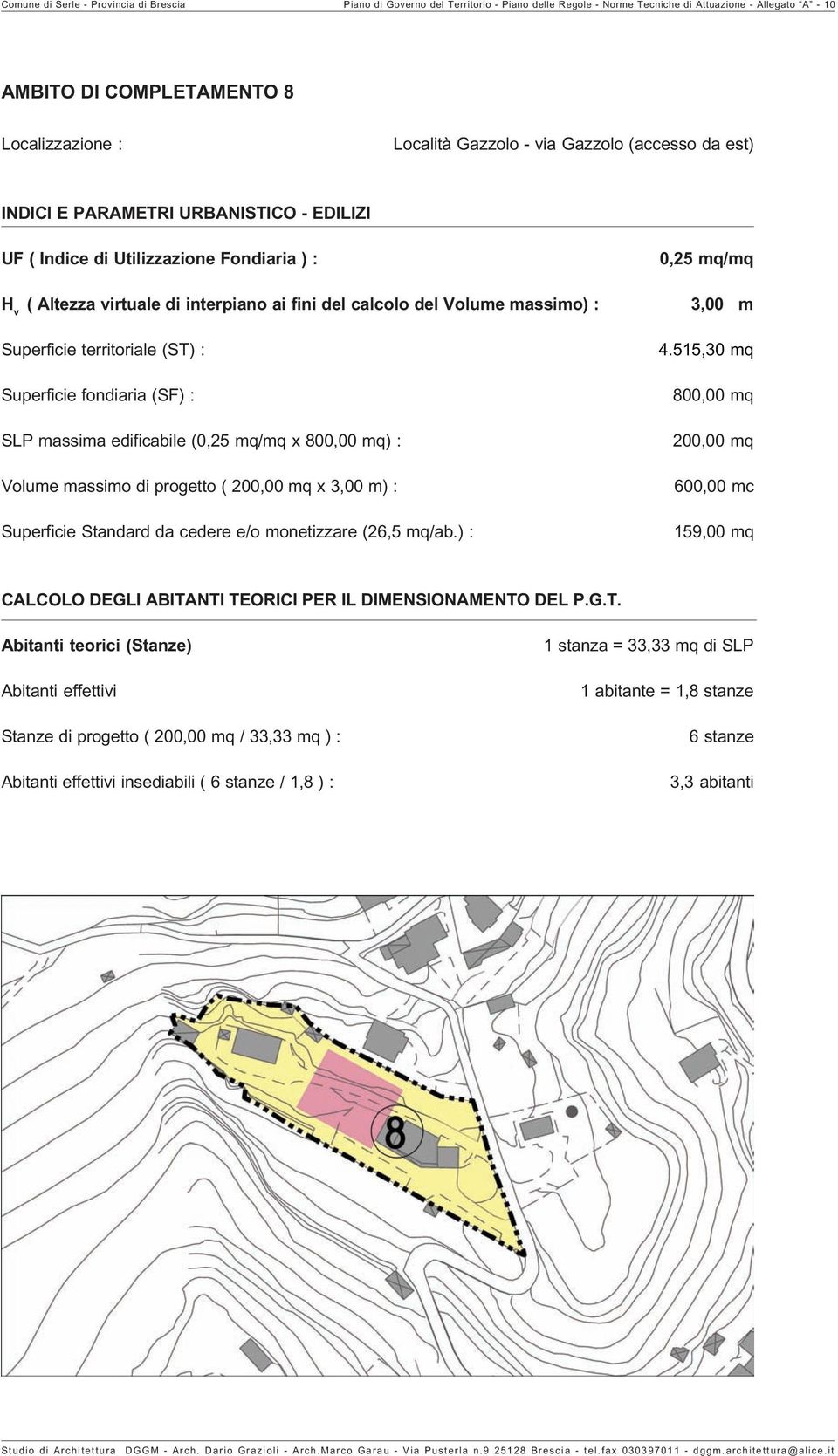 Località Gazzolo - via Gazzolo (accesso da est) SLP massima edificabile ( x ) : Volume