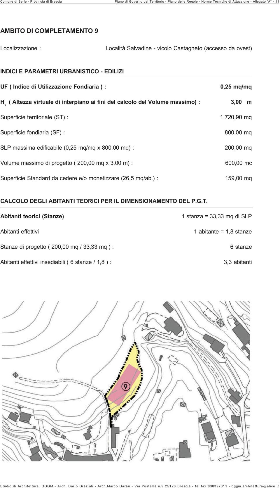 Salvadine - vicolo Castagneto (accesso da ovest) SLP massima edificabile ( x ) : Volume