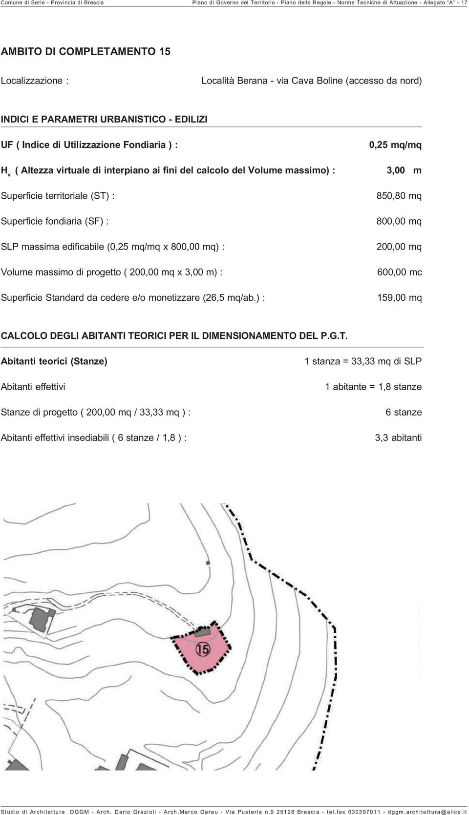 Località Berana - via Cava Boline (accesso da nord) SLP massima edificabile ( x ) :