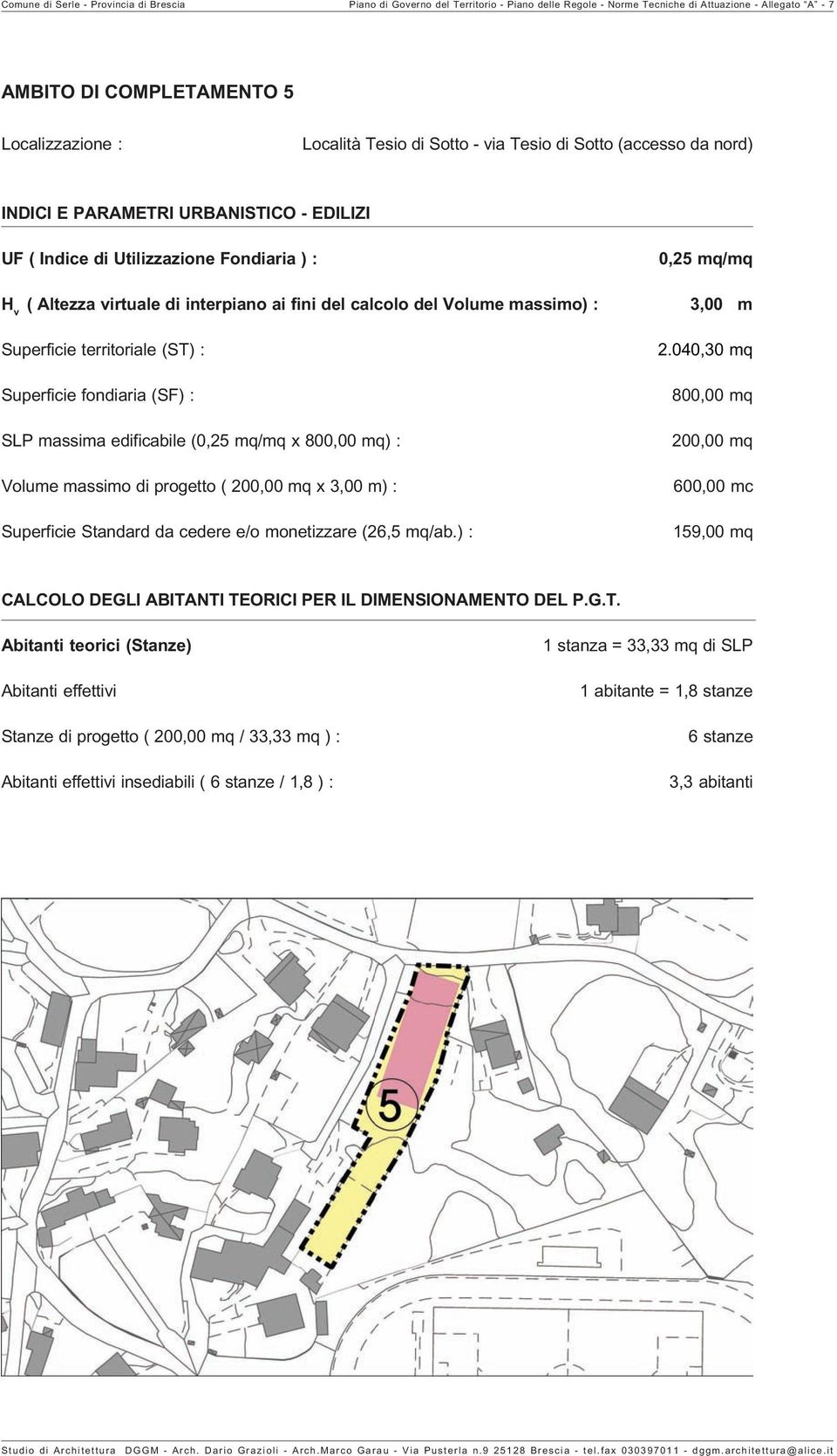 Sotto - via Tesio di Sotto (accesso da nord) SLP massima edificabile ( x ) : Volume massimo