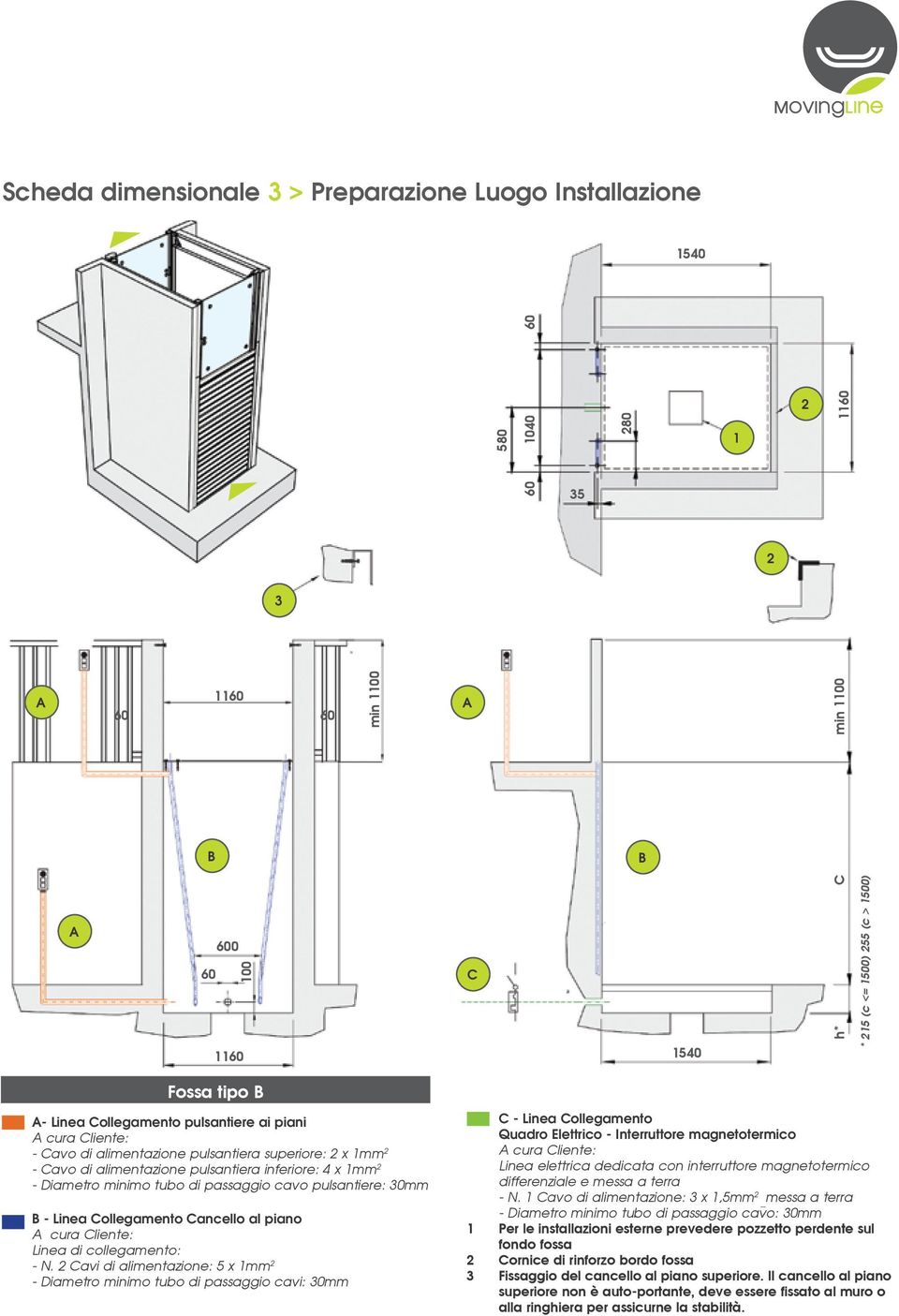 Collegamento Cancello al piano cura Cliente: Linea di collegamento: - N.