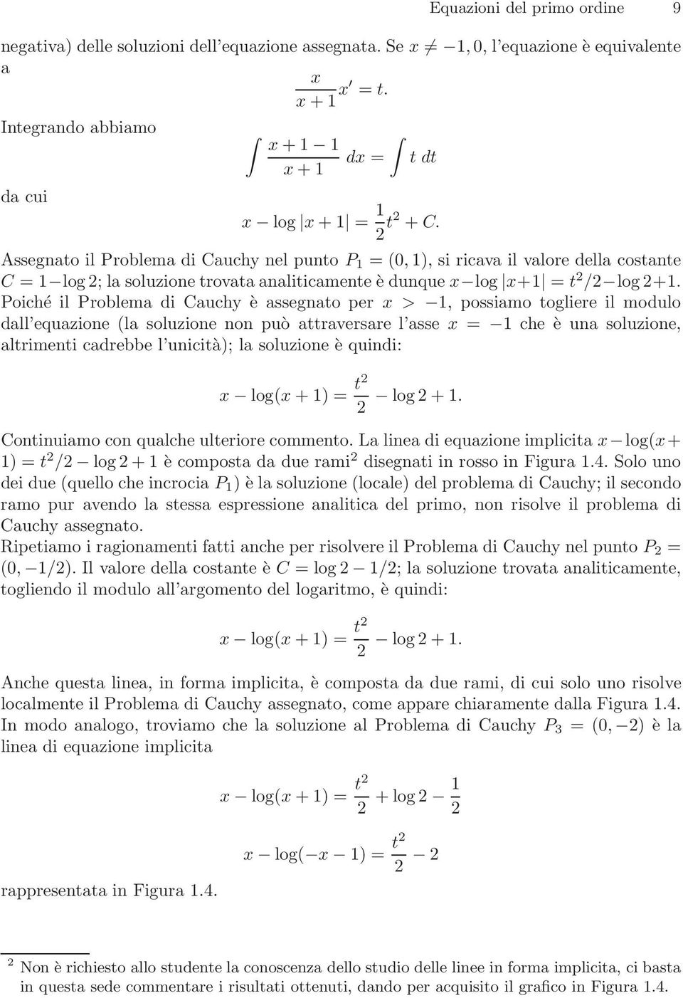 Poiché il Problema di Cauchy è assegnato per x >, possiamo togliere il modulo dall equazione (la soluzione non può attraversare l asse x = che è una soluzione, altrimenti cadrebbe l unicità); la