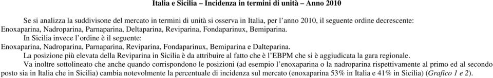 In Sicilia invece l ordine è il seguente: Enoxaparina, Nadroparina, Parnaparina, Reviparina, Fondaparinux, Bemiparina e Dalteparina.