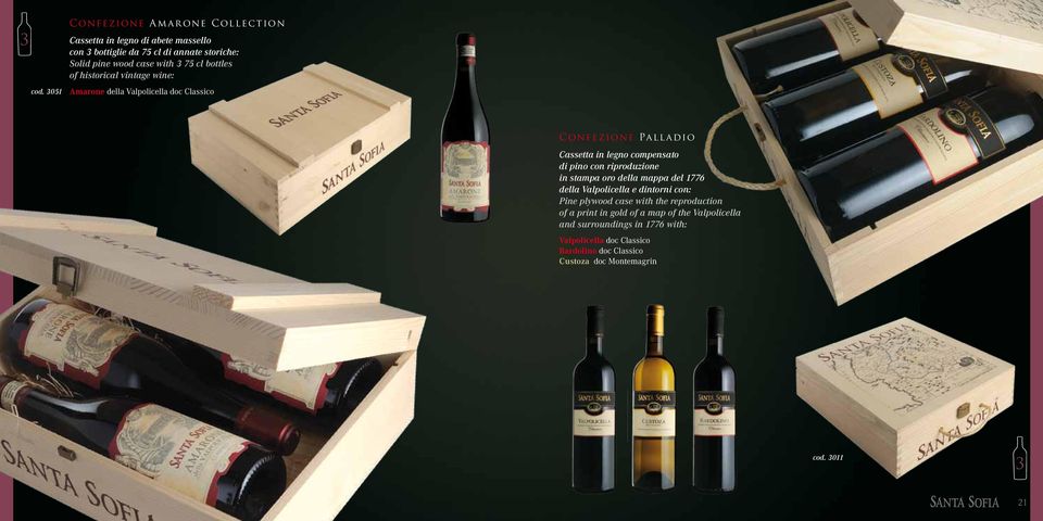 case with 3 75 cl bottles of historical vintage wine: Confezione Palladio Cassetta in legno compensato di pino con riproduzione in