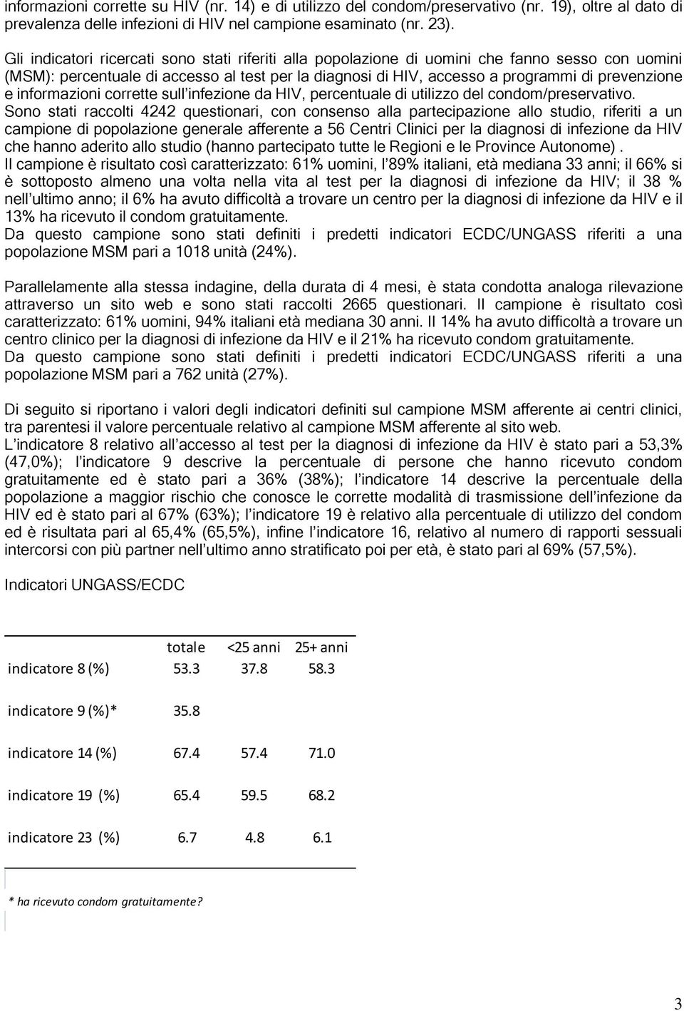 informazioni corrette sull infezione da HIV, percentuale di utilizzo del condom/preservativo.