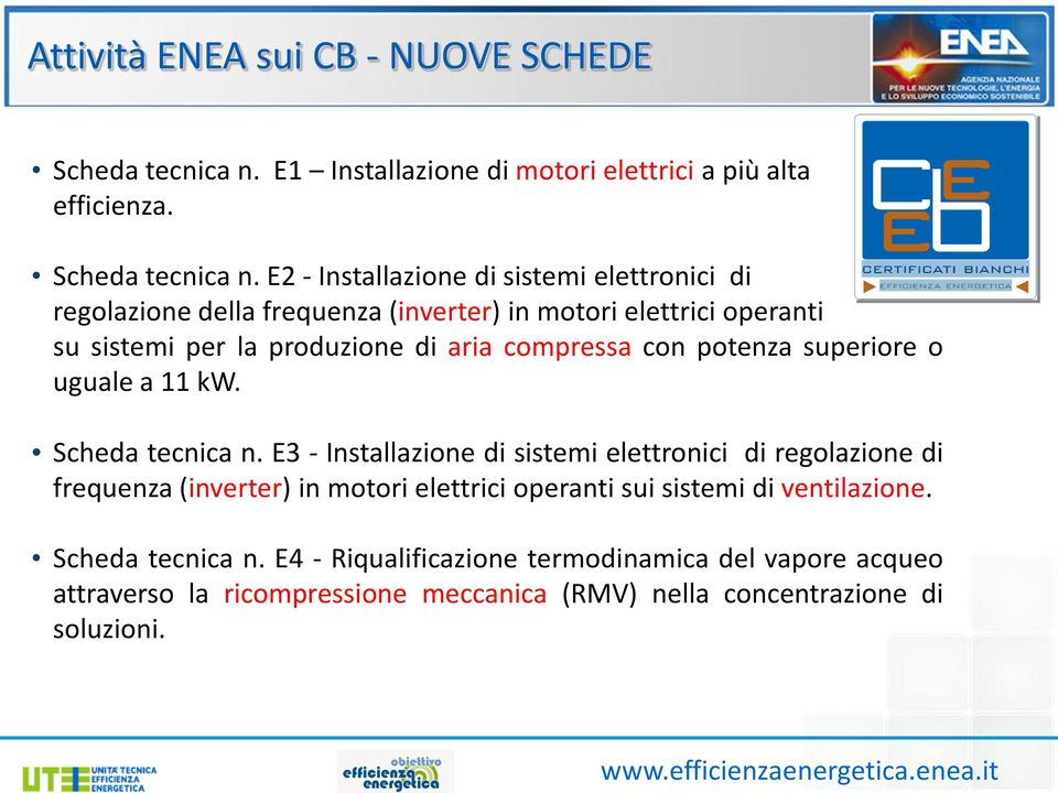 E2 - Installazione di sistemi elettronici di regolazione della frequenza (inverter) in motori elettrici operanti su sistemi per la produzione di aria compressa