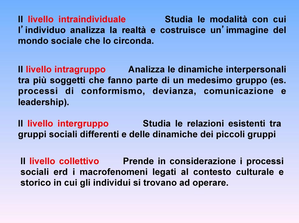 processi di conformismo, devianza, comunicazione e leadership).