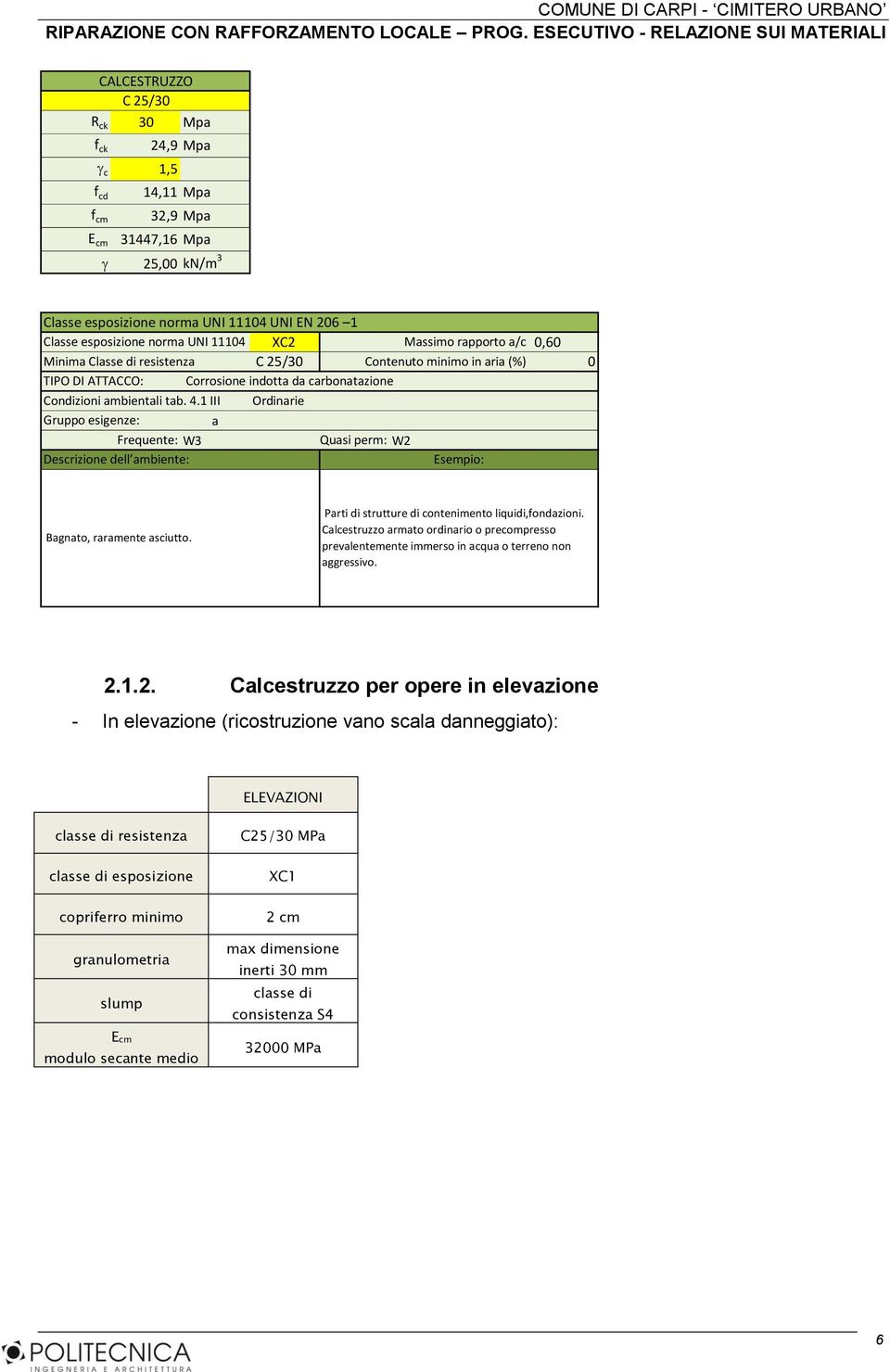 1 III Ordinarie Gruppo esigenze: a Frequente: W3 Quasi perm: W2 Descrizione dell ambiente: Esempio: Bagnato, raramente asciutto. Parti di strutture di contenimento liquidi,fondazioni.