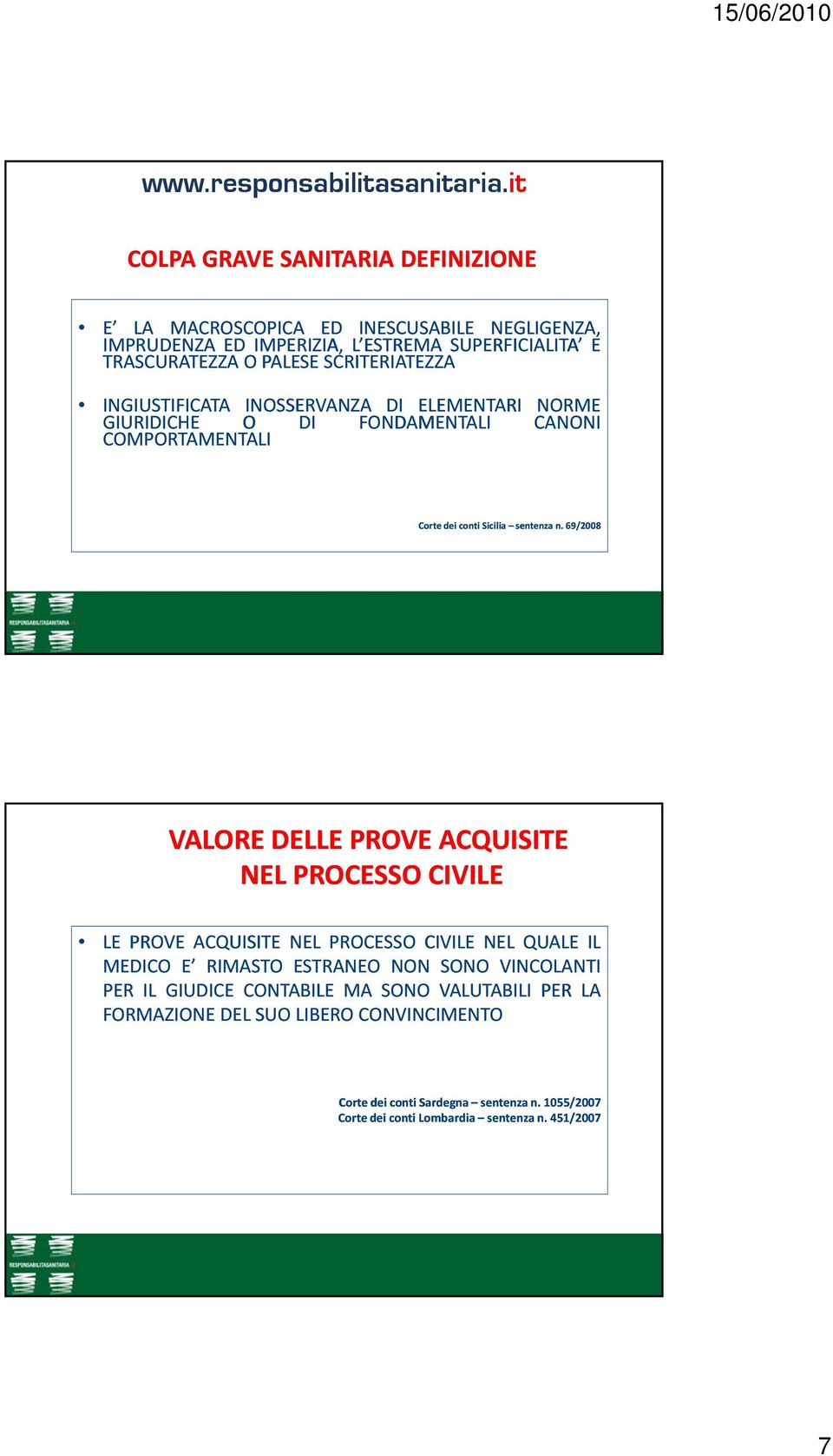 69/2008 VALORE DELLE PROVE ACQUISITE NEL PROCESSO CIVILE LE PROVE ACQUISITE NEL PROCESSO CIVILE NEL QUALE IL MEDICO E RIMASTO ESTRANEO NON SONO VINCOLANTI PER IL