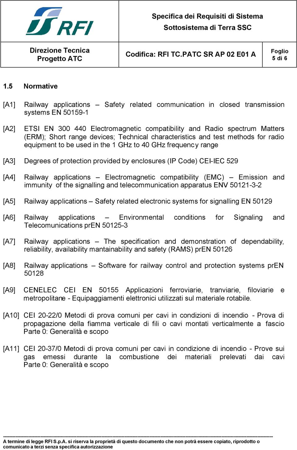 range devices; Technical characteristics and test methods for radio equipment to be used in the 1 GHz to 40 GHz frequency range [A3] Degrees of protection provided by enclosures (IP Code) CEI-IEC 529