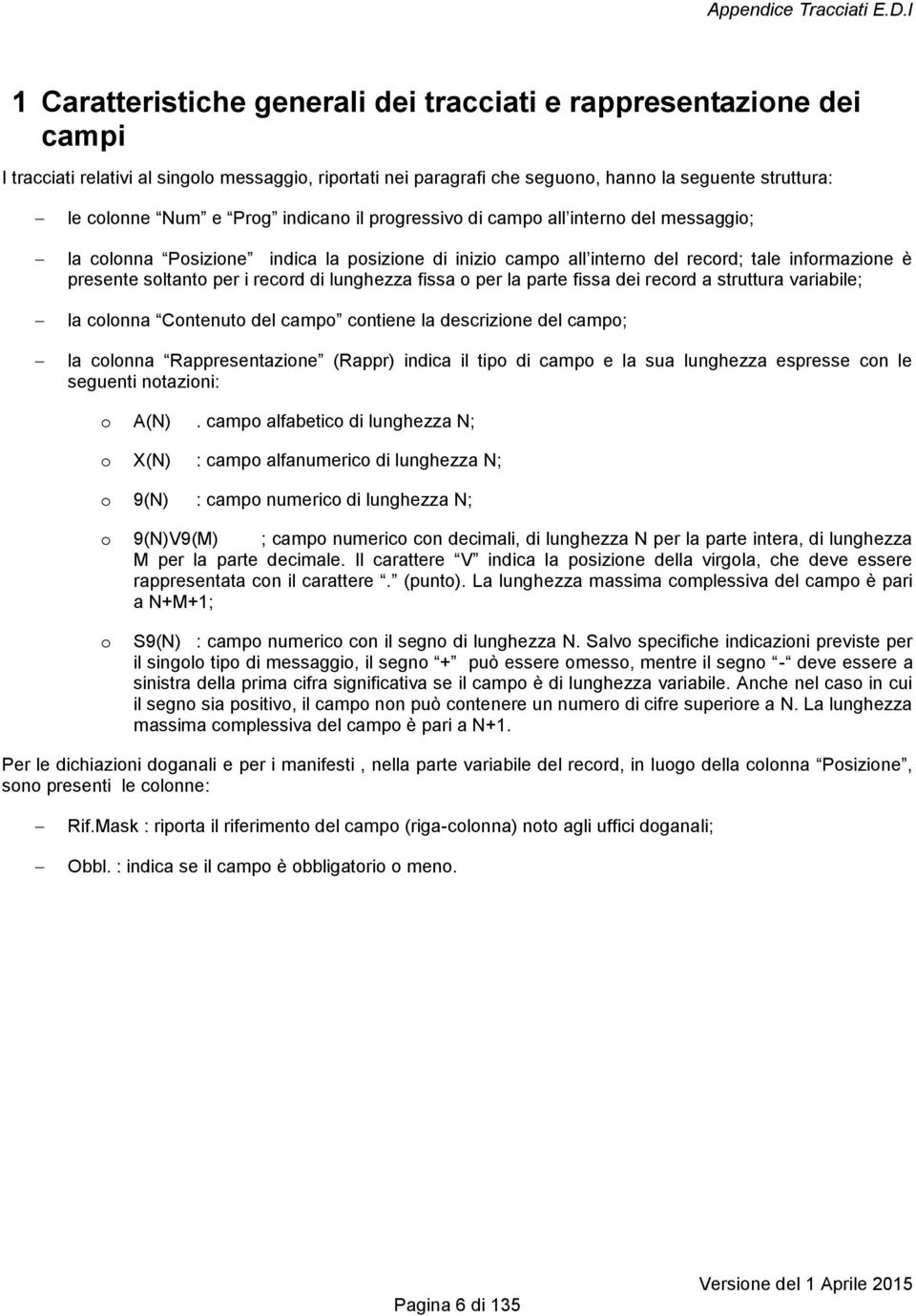 lunghezza fissa o per la parte fissa dei record a struttura variabile; la colonna Contenuto del campo contiene la descrizione del campo; la colonna Rappresentazione (Rappr) indica il tipo di campo e