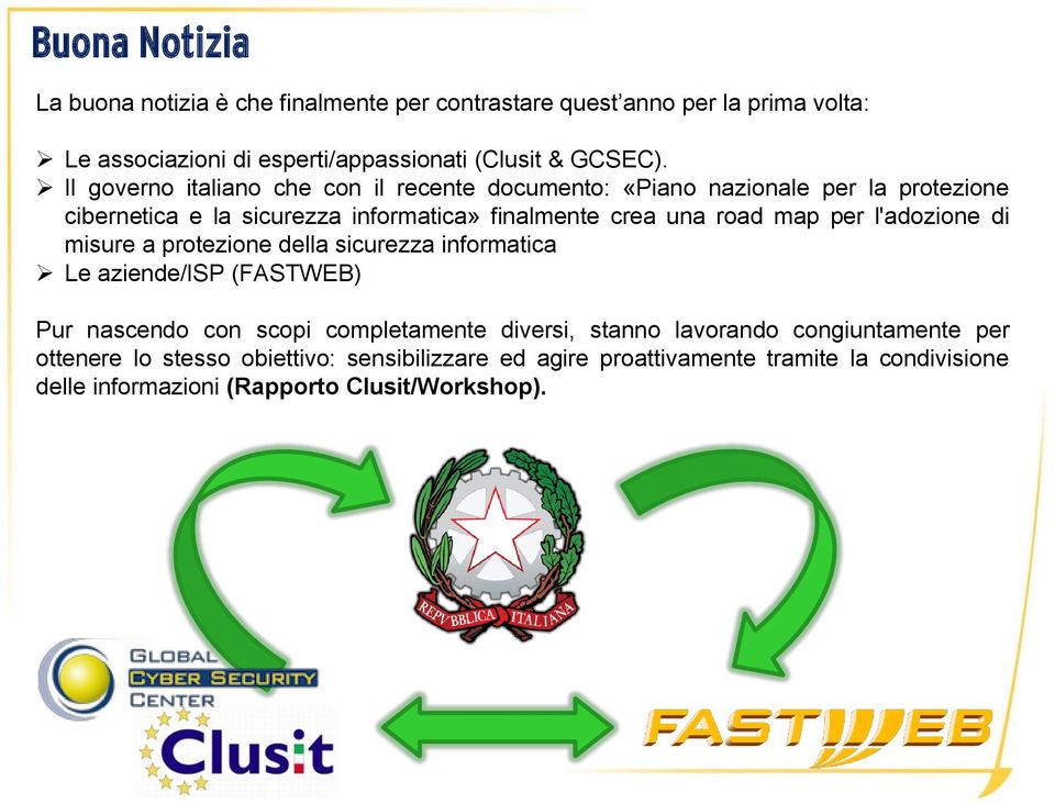 per l'adozione di misure a protezione della sicurezza informatica Le aziende/isp (FASTWEB) Pur nascendo con scopi completamente diversi, stanno lavorando