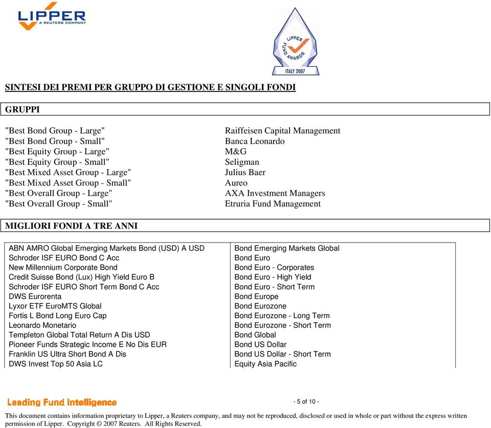 Etruria Fund Management MIGLIORI FONDI A TRE ANNI ABN AMRO Global Emerging Markets Bond (USD) A USD Schroder ISF EURO Bond C Acc New Millennium Corporate Bond Credit Suisse Bond (Lux) High Yield Euro