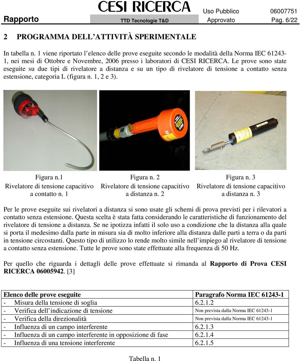 Le prove sono state eseguite su due tipi di rivelatore a distanza e su un tipo di rivelatore di tensione a contatto senza estensione, categoria L (figura n. 1, 2 e 3). Figura n.1 Figura n. 2 Figura n.