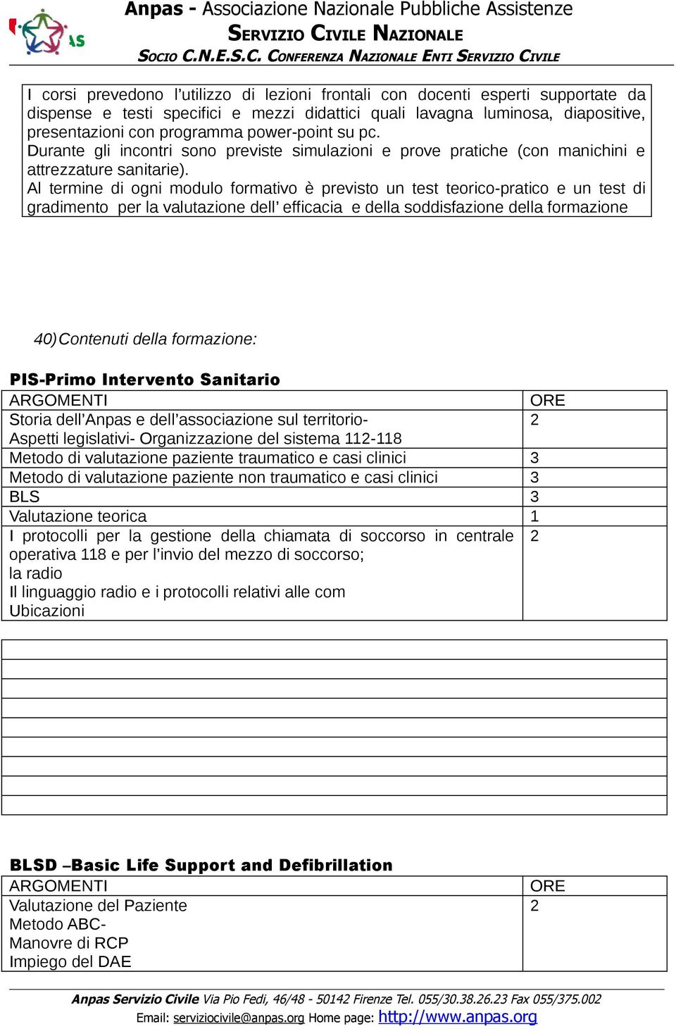 Al termine di ogni modulo formativo è previsto un test teorico-pratico e un test di gradimento per la valutazione dell efficacia e della soddisfazione della formazione 40)Contenuti della formazione: