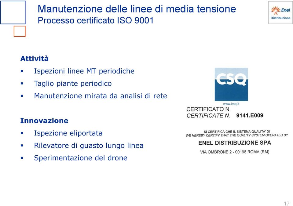 Manutenzione mirata da analisi di rete Innovazione Ispezione