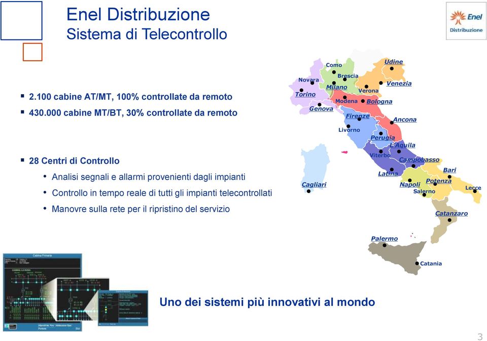 di tutti gli impianti telecontrollati Manovre sulla rete per il ripristino del servizio Brescia Novara Venezia Milano Verona Torino Modena