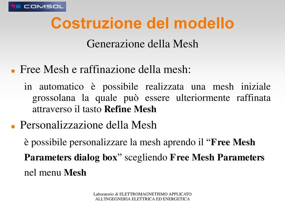 ulteriormente raffinata attraverso il tasto Refine Mesh Personalizzazione della Mesh è