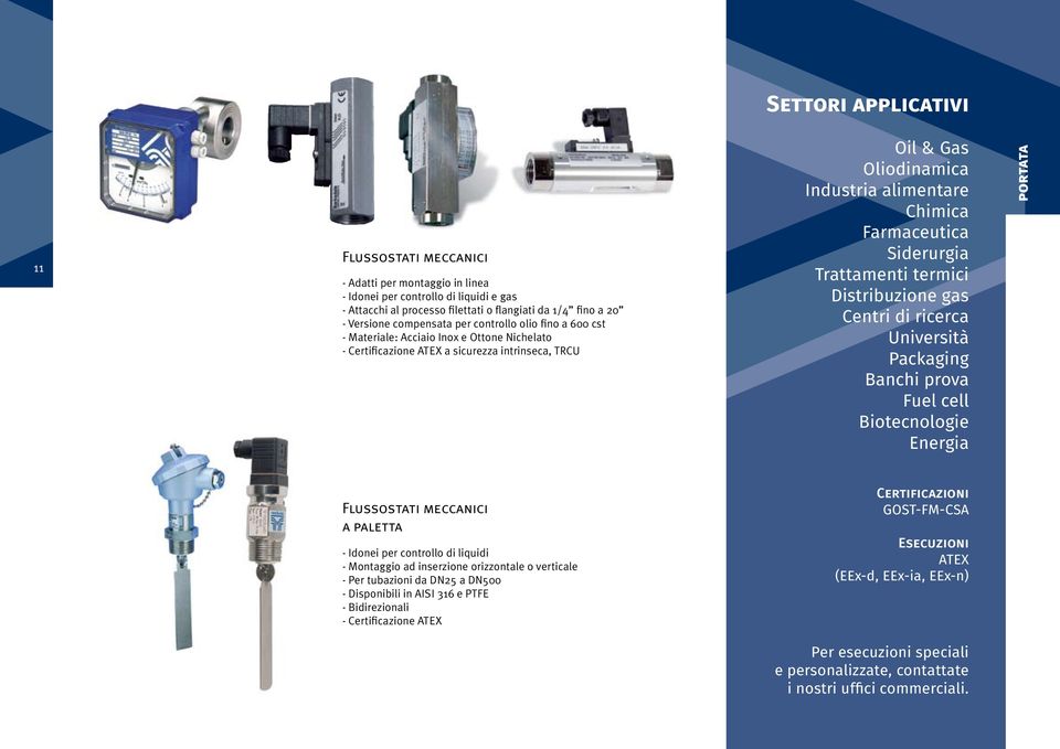 Farmaceutica Siderurgia Trattamenti termici Distribuzione gas Centri di ricerca Università Packaging Banchi prova Fuel cell Biotecnologie Energia portata Flussostati meccanici a paletta - Idonei per